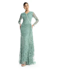 Amri Women's Lace Long-Sleeve V-Neck Gown