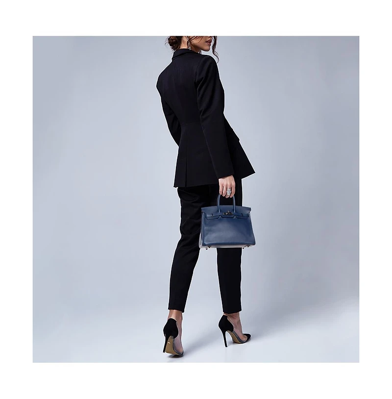 Pre-Owned Hermes Women's Birkin 25 Finish Bleu Saphir Swift Leather Tote