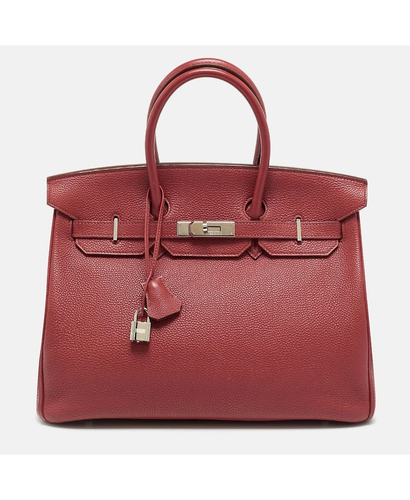 Pre-Owned Hermes Women's Birkin Palladium Finish Rouge Garance Togo Leather