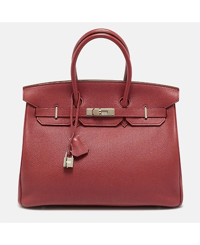 Pre-Owned Hermes Women's Birkin Palladium Finish Rouge Garance Togo Leather