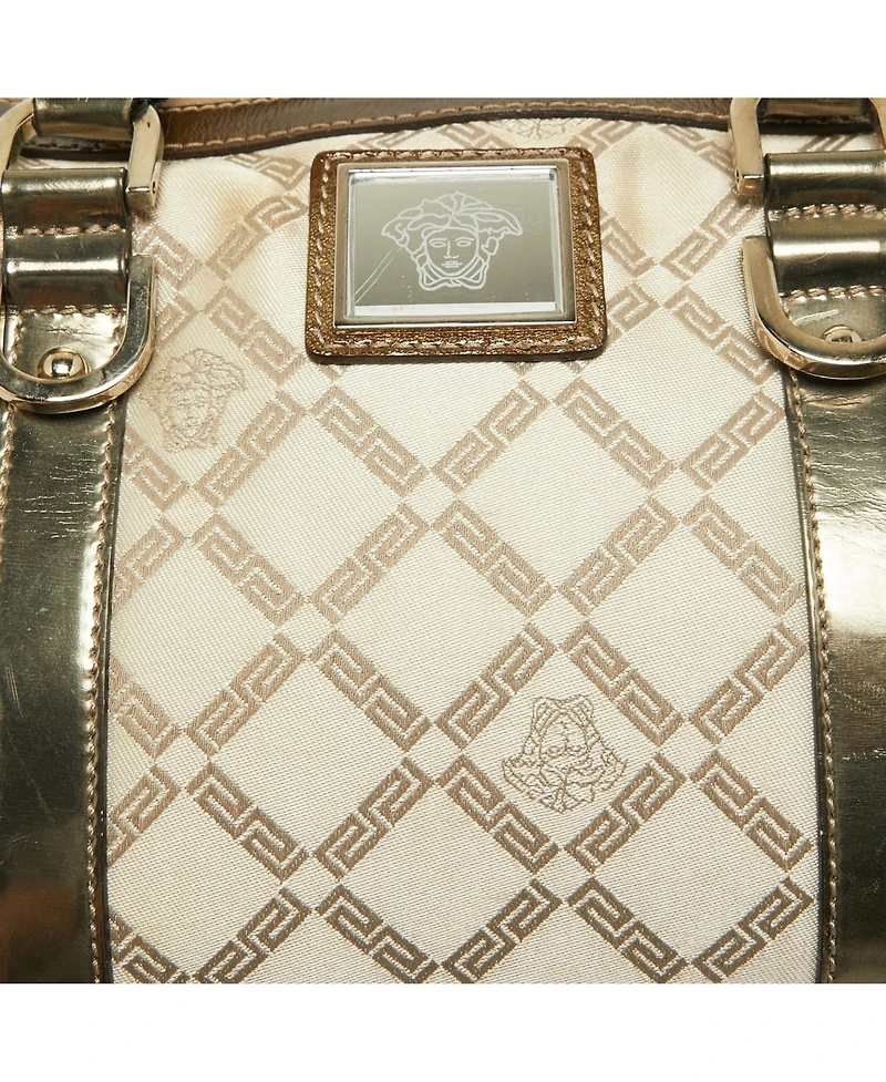 Pre-Owned Versace Snap Out Of It Small Greca Print and Leather Satchel