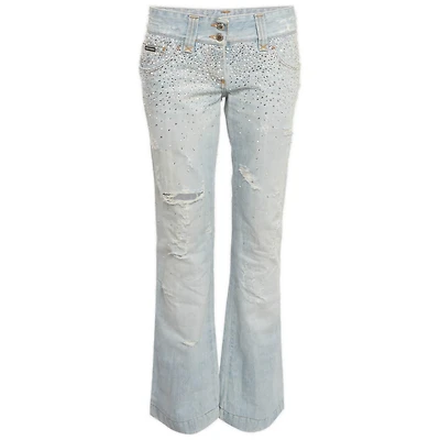 Pre-Owned Dolce & Gabbana Women's Mid-Rise Rhinestone Boot-Cut Jeans
