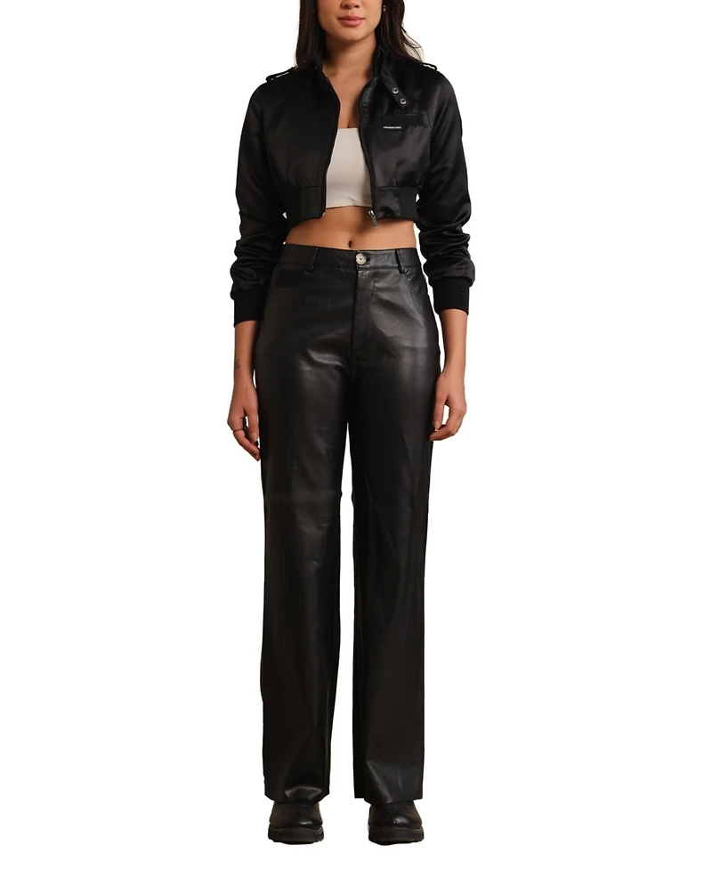 Members Only Women's Iconic Racer Cropped Satin Jacket