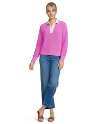 Lands' End Women's Drifter Rugby with Woven Collar Sweater
