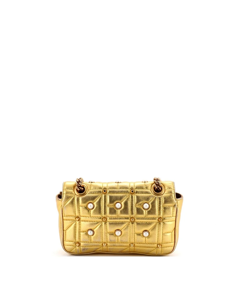 Pre-Owned Gucci Mini Pearly Gg Marmont Flap Bag Embellished Matelasse Leather