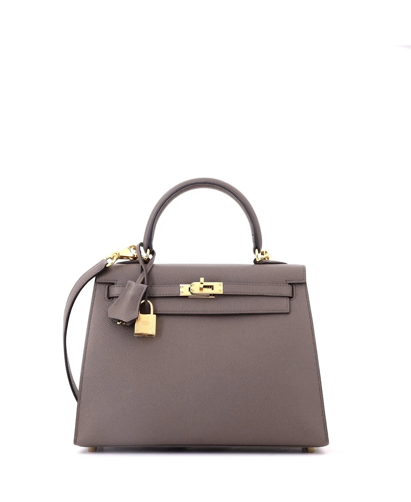 Pre-Owned Hermes Kelly 25 Handbag Grey Epsom with Gold Hardware