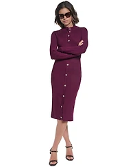 Karl Lagerfeld Paris Women's Mock Neck Midi Button Front Sweater Dress