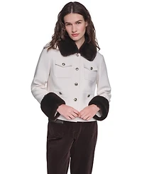 Karl Lagerfeld Paris Women's Faux-Fur Collar and Cuffs Short Jacket