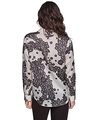 Karl Lagerfeld Paris Women's Long-Sleeve Printed Collared Blouse