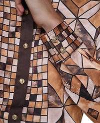 Karl Lagerfeld Paris Women's Long-Sleeve Collared Geometric Blouse
