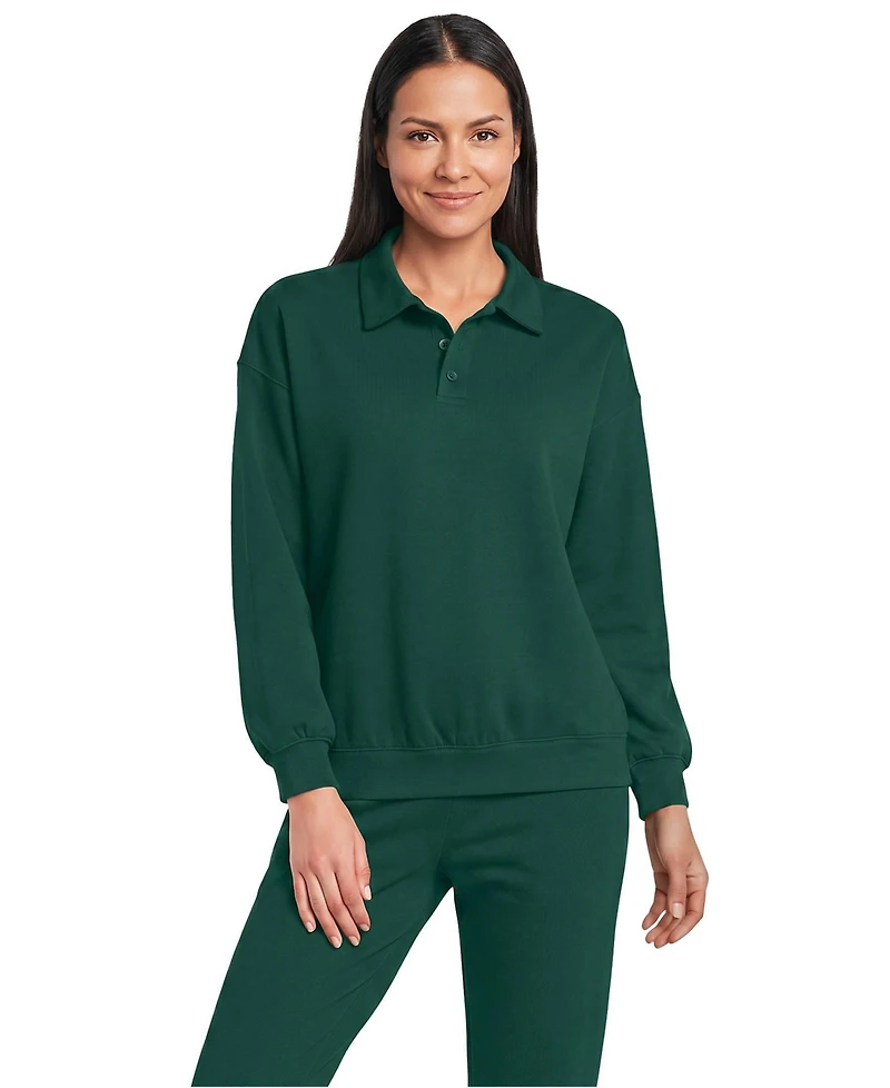 Lands' End Women's Long Sleeve Serious Sweats Polo Collar Sweatshirt
