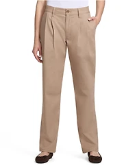 Lands' End Women's Chino Mid Rise Pleated Relaxed Straight Leg Pants