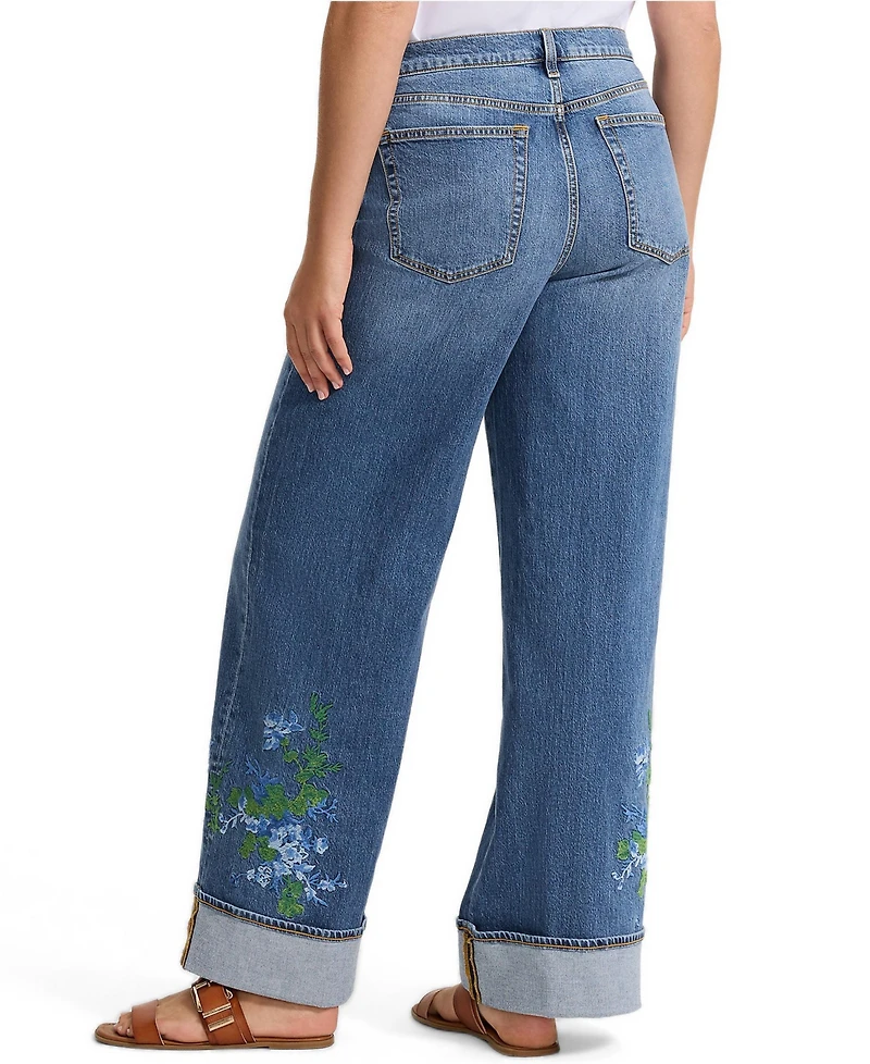 Lands' End Women's Recover High-Rise Wide-Leg Embroidered Jeans