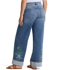 Lands' End Women's Recover High-Rise Wide-Leg Embroidered Jeans