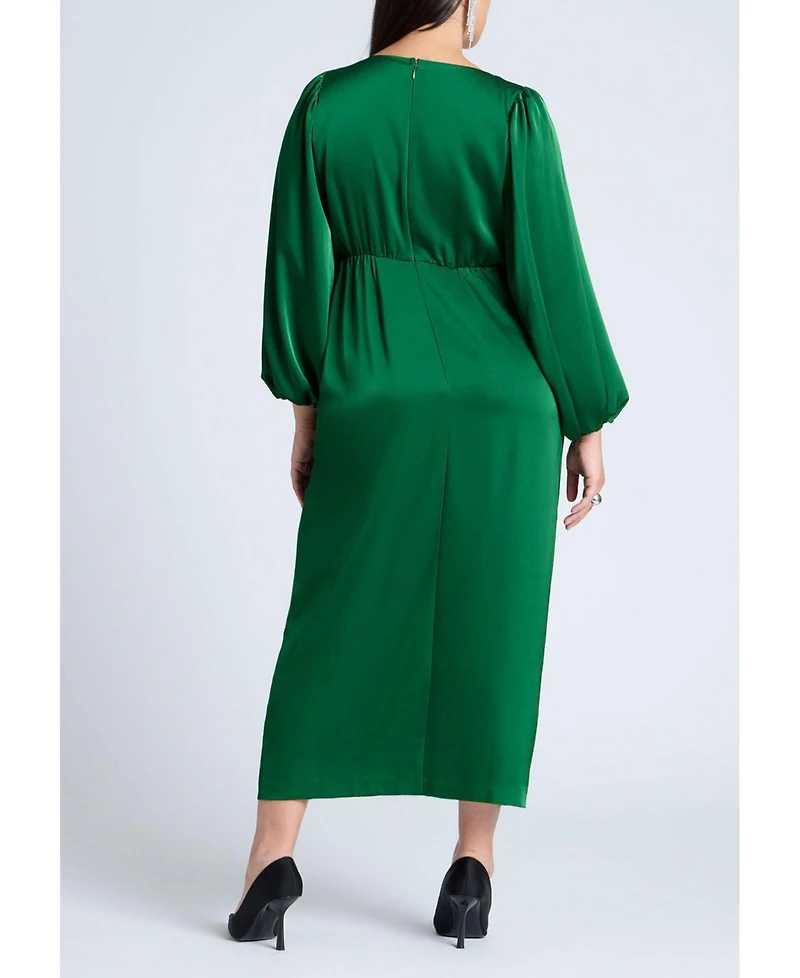 Eloquii Women's Plus Satin Puff Sleeve Pleated Dress