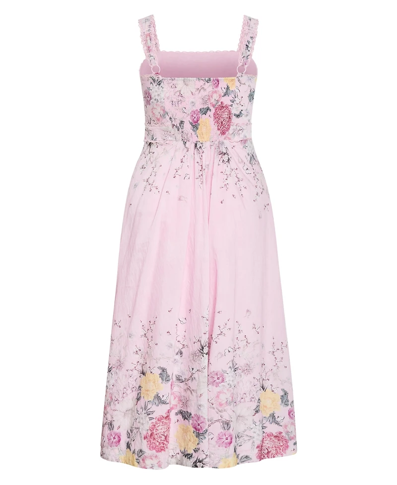 City Chic Plus Chelsea Floral-Print Scallop-Trim Square Neck Maxi Dress