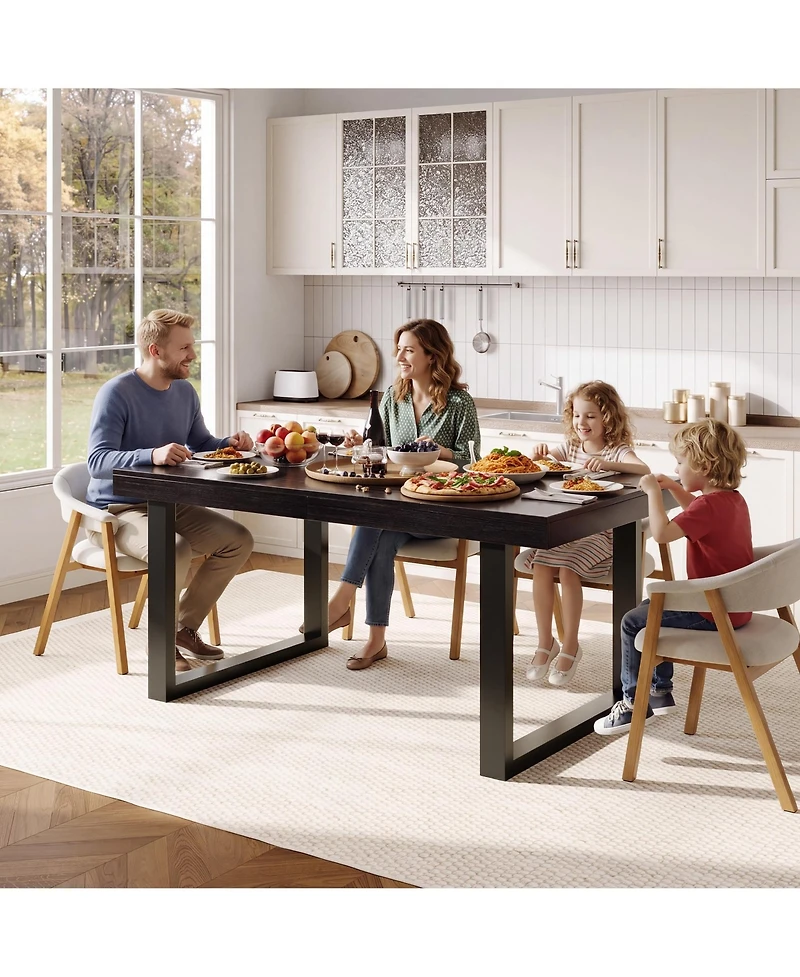 homfan 71" Dining Table for 6-8, Wooden with Metal Legs, Rectangular Wood Top, Farmhouse Kitchen Home Office, Room