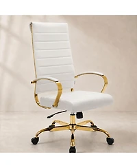 LeisureMod Benmar High-Back Leather Conference Desk Office Chair with Frame, Adjustable, Swivel and Tilt