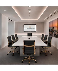 LeisureMod 30 Pcs Benmar Modern High-Back Leather Executive Office Desk Chair with Padded Armrests and Gold Steel Frame