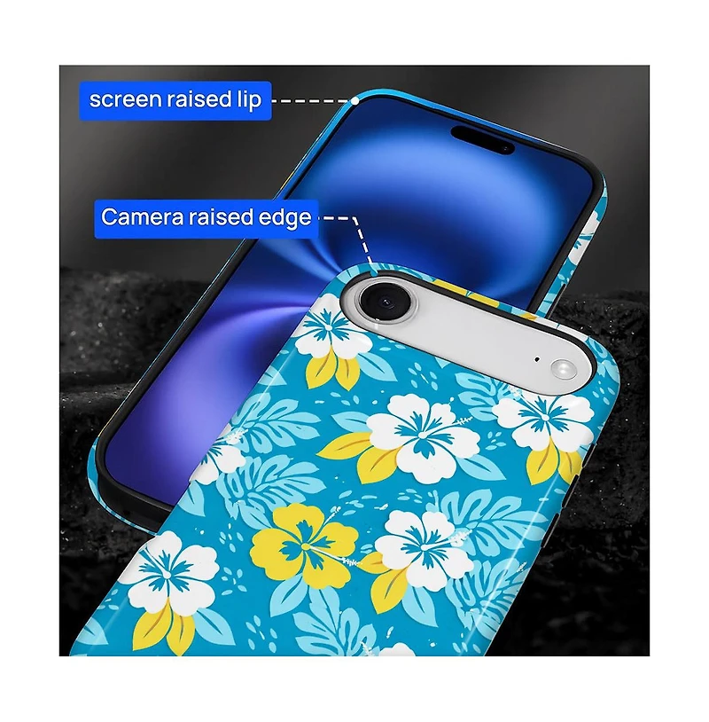 Lamicall Military Grade Dual Layer iPhone Case, Hibiscus Escape Shockproof Anti-Slip Protective Phone Cover