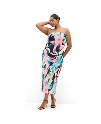 City Chic Plus Amari Satin Rippled-Print Strapless Slip Dress