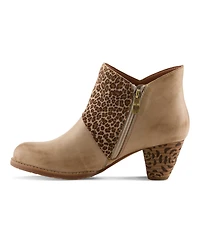L`Artiste Women's Herekitty leo Leather Ankle Boots with Leopard Accent