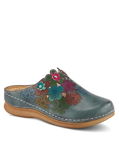L'Artiste Women's Spring Step Augi Open Back Clog with Hand-Painted Leather