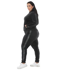 White Mark Plus Full-Zip Ribbed Velour Side-Stripe Top and Joggers, 2-Piece Set