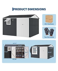 10 x Ft Outdoor Storage Shed with Window, Pegboard and Solar Light, Metal Tool for Garden, Backyard, Patio