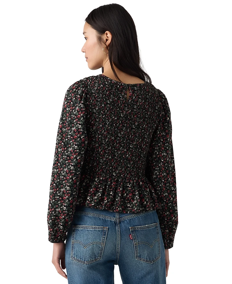 Levi's Plus Ashton Long-Sleeve Floral-Print Peplum Blouse