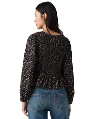 Levi's Plus Ashton Long-Sleeve Floral-Print Peplum Blouse