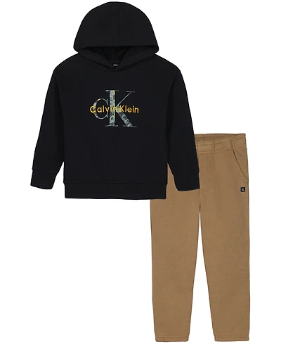 Calvin Klein Boys' 2T-7 Fleece Long-Sleeve Hoodie and Jogger, 2-Piece Set