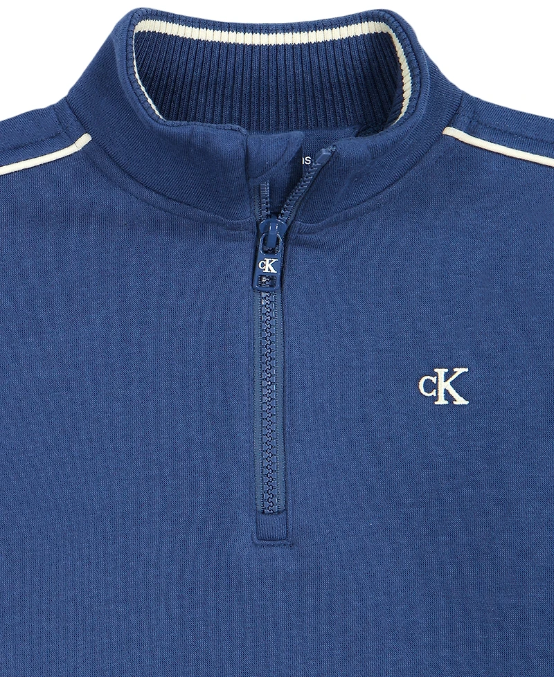 Calvin Klein Boys' 2T-20 Mock Neck Quarter-Zip Long-Sleeve Pullover and Pull-On Pants, 2-Piece Set