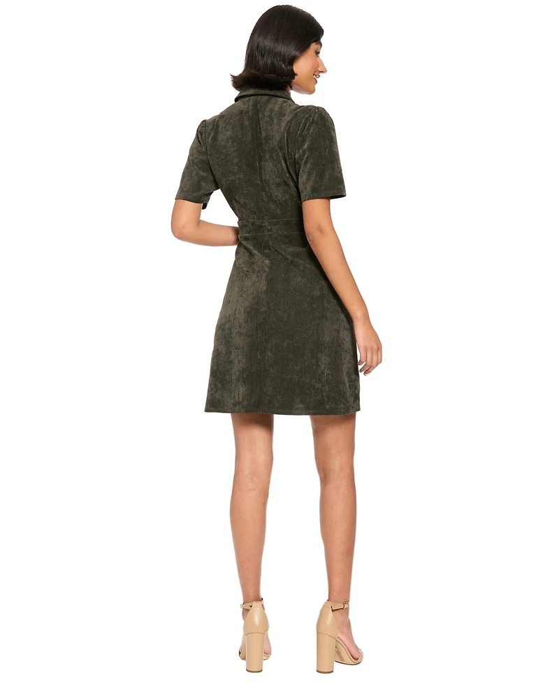 London Times Women's Corduroy Short-Sleeve A-Line Mini Dress