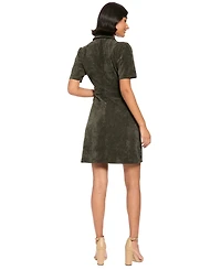 London Times Women's Corduroy Short-Sleeve A-Line Mini Dress