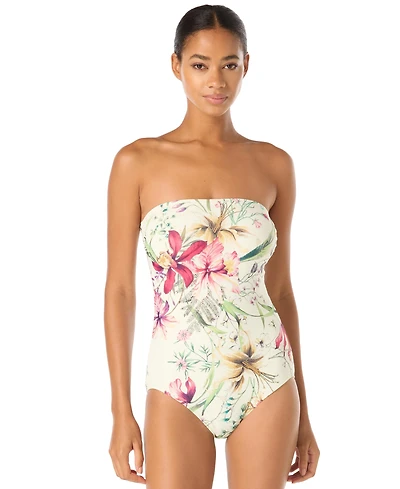 Carmen Marc Valvo Women's Floral-Print Bandeau One-Piece Swimsuit