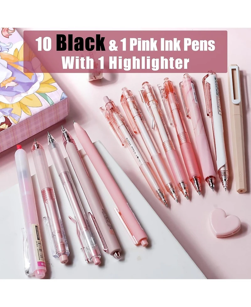 Four Candies Rose Series Gel Pens, 12Pieces Cute Writing Pens 0.5mm, Aesthetic School Supplies