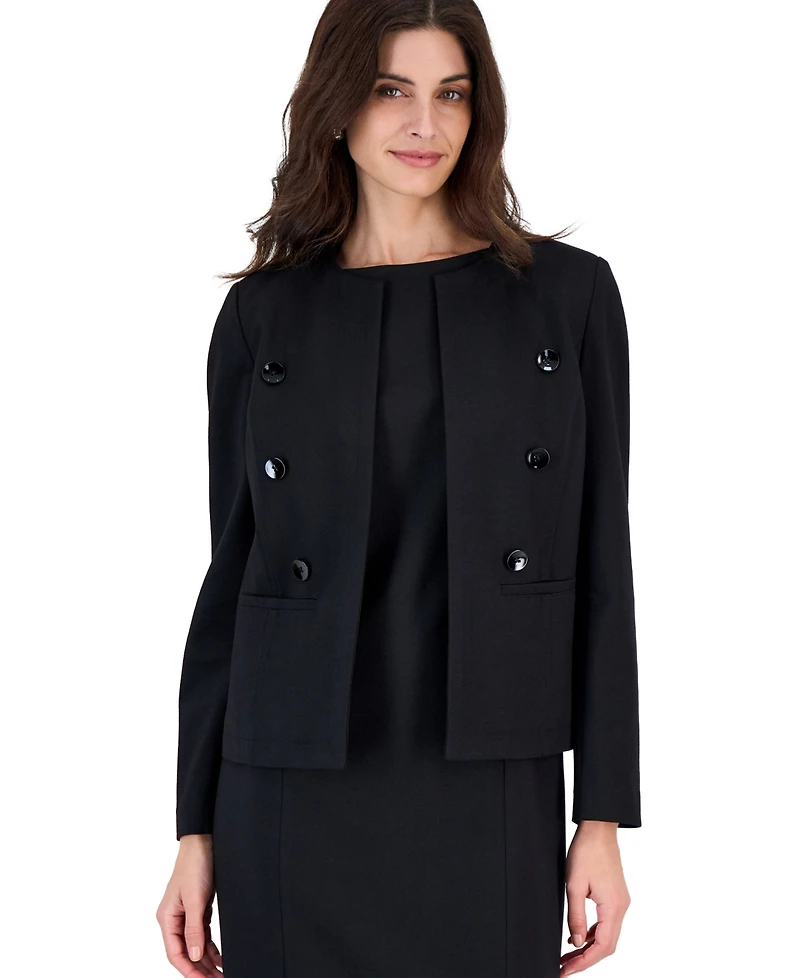 Kasper Petite Double-Breasted Collarless Blazer