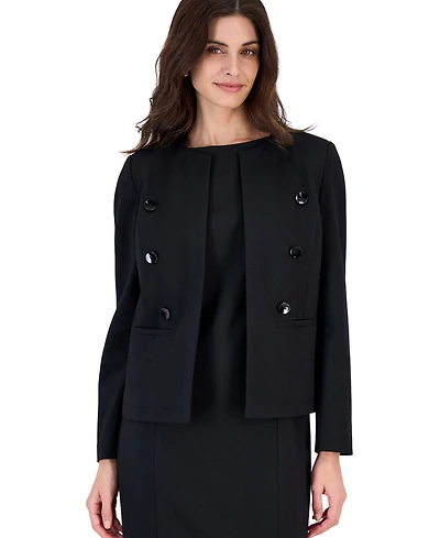 Kasper Petite Double-Breasted Collarless Blazer