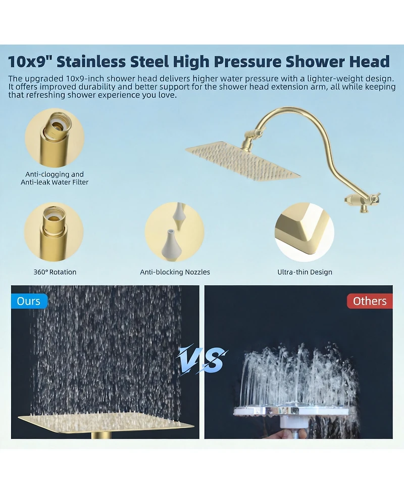 Cyqbd 10'' All Metal Rainfall Handheld Shower Head Extension Arm Hose Holder Square