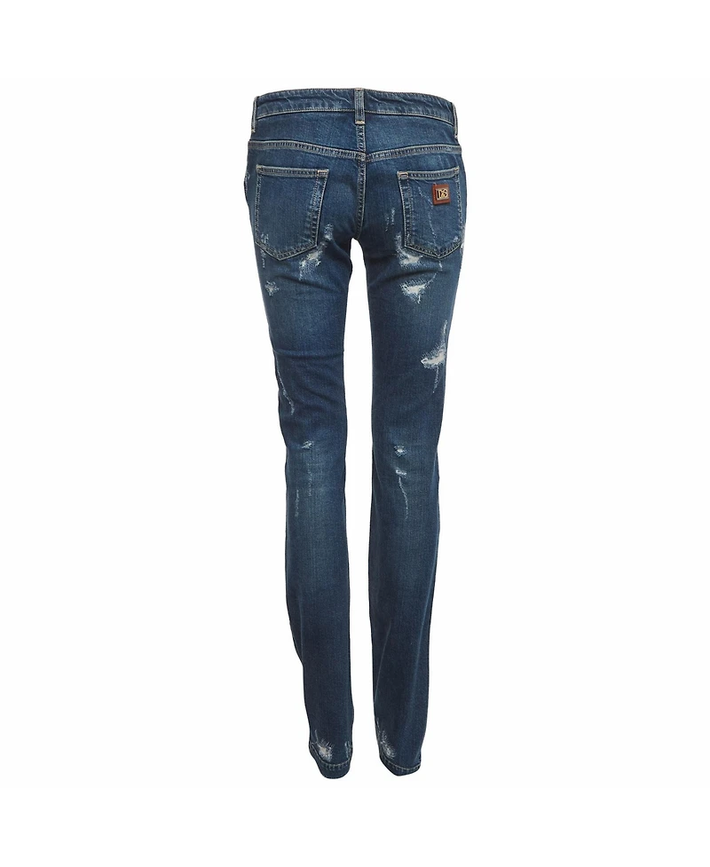 Pre-Owned Dolce & Gabbana Women's Distressed Mid-Rise Straight-Leg Denim Jeans
