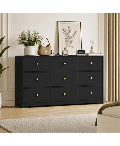 homfan 9-Drawer Dresser, 57" Engineered Wood Chest of Drawers with Anti-Tip Device & Waterproof Tabletop, for Bedroom Living Room