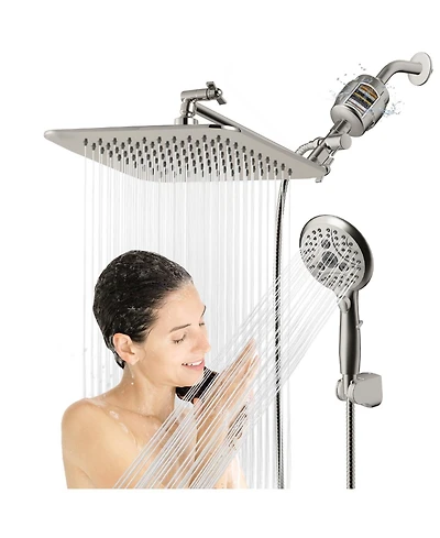 Cyqbd 10'' Dual Filtered Shower Head Handheld High Rainfall Extension Arm Hose