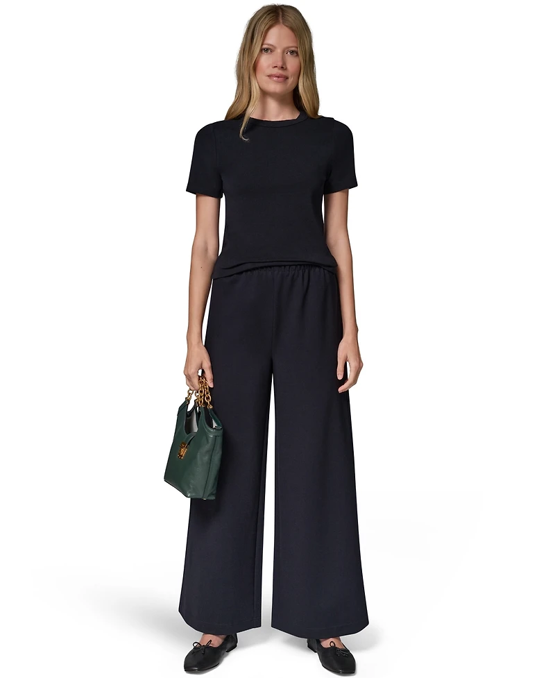 Donna Karan Weekend Women's Double-Knit Mid Rise Wide Leg Pull-On Pants