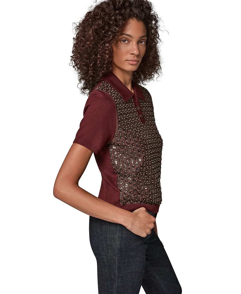 Donna Karan Weekend Women's Merino Wool-Blend Short-Sleeve Polo Sweater