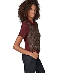 Donna Karan Weekend Women's Merino Wool-Blend Short-Sleeve Polo Sweater