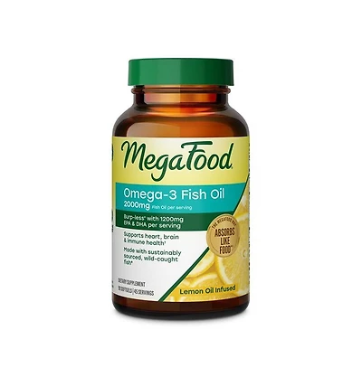 MegaFood Burp-less Omega 3 Fish Oil Heart Brain and Immune Support 90 Softgels