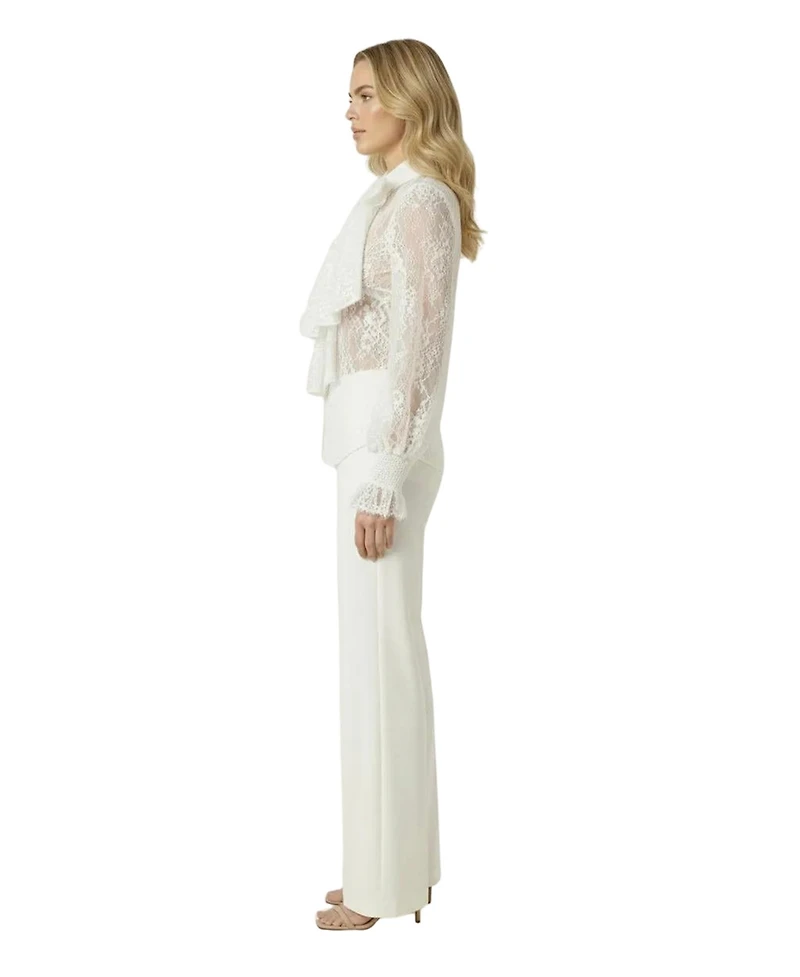 Modenaire Women's Sheer Floral-Print Long-Sleeve Lace Blouse