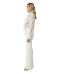 Modenaire Women's Sheer Floral-Print Long-Sleeve Lace Blouse