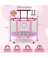 Gymax 60'' Trampoline for Kids with Enclosure with Adjustable Gymnastics Bar Swing Toys